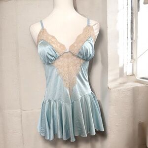 Darling Elegant Baby Blue Lace Chemise top satin nylon coquette fairy M